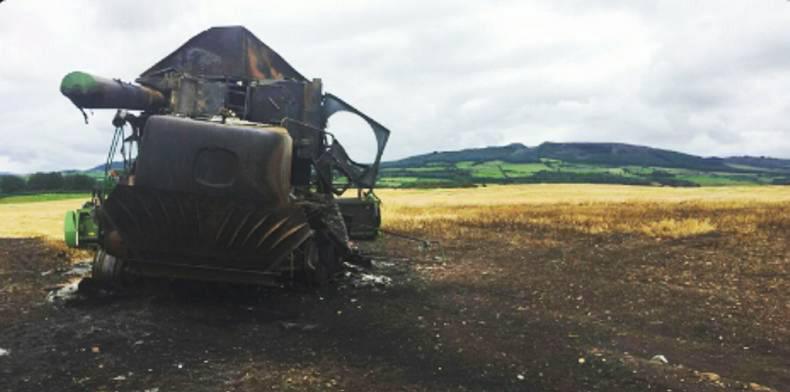 john deere combine on fire